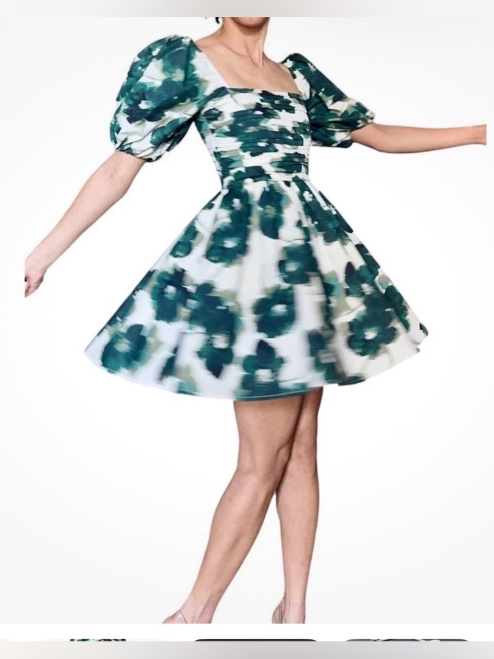Abercrombie & Fitch Size S Green Floral Emerson Poplin Puff Sleeve Mini Dress